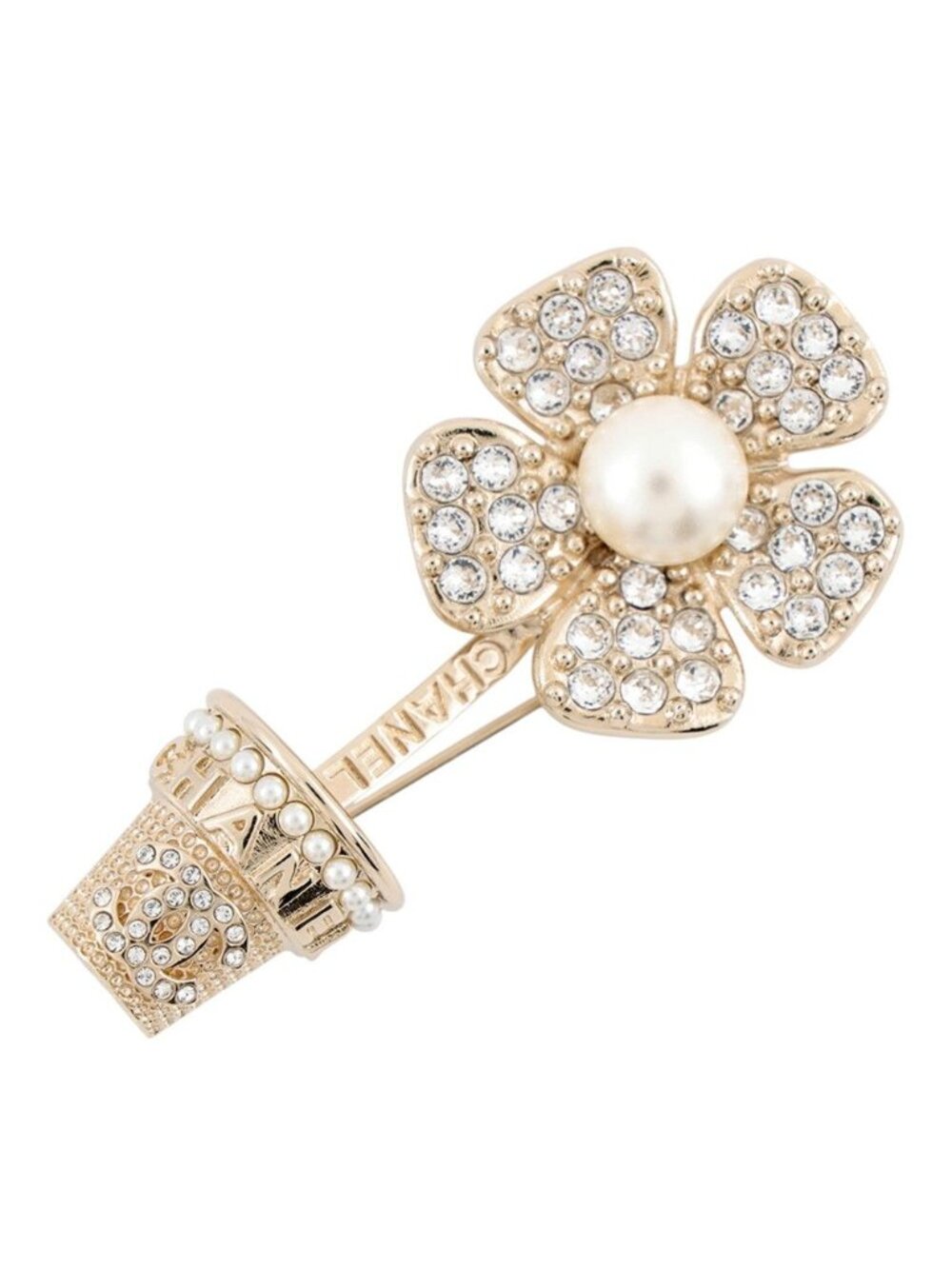 Chanel Brooch Flower CC Logo Rhinestone Faux Pearl